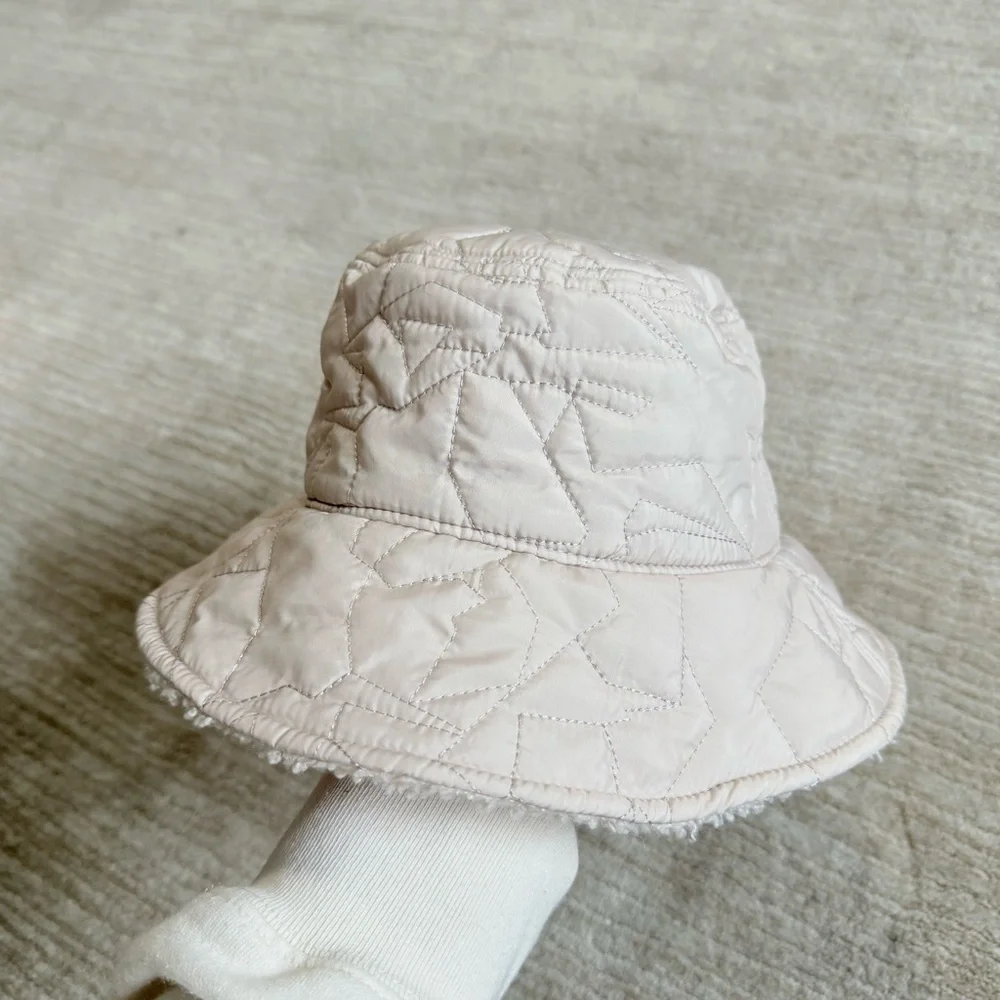 Rag & Bone Reversible Beige Sherpa and Quilted Nylon Addison Bucket Hat